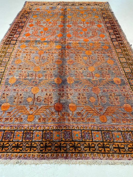 Antique Hand-Knotted Wool Gallery Size Khotan Samarkand Collectible 6' x 10'4"