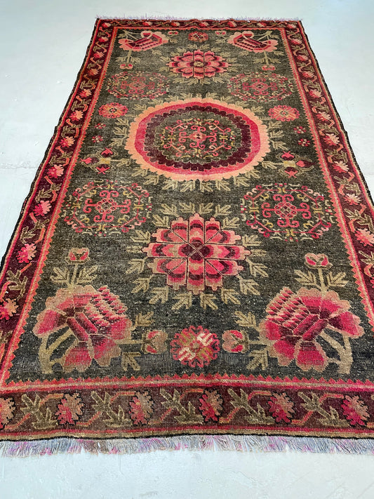Antique Hand-Knotted Wool Gallery Size Khotan Samarkand Collectible 4'4" x 8'8"