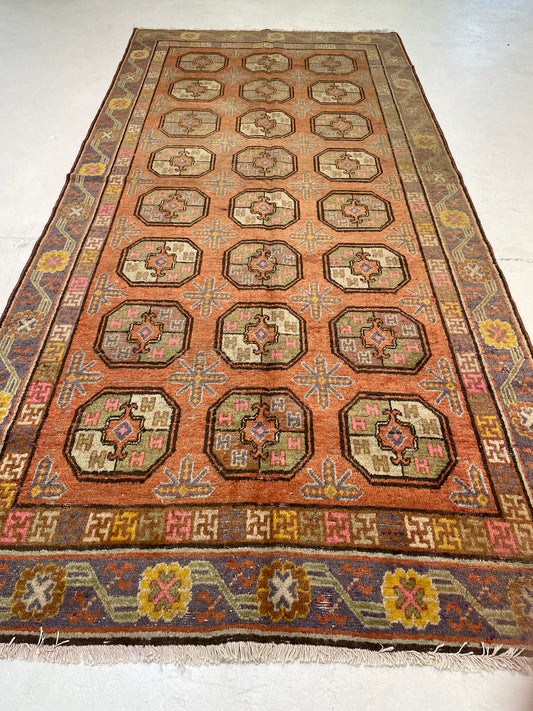 Antique Hand-Knotted Wool Gallery Size Khotan Samarkand Collectible 4'4" x 10'5"