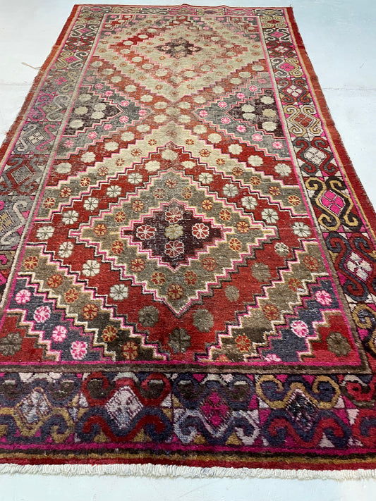 Antique Hand-Knotted Wool Gallery Size Khotan Samarkand Collectible 4'9" x 9'3"