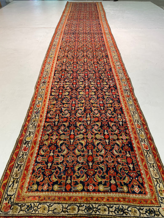 Antique Hand-Knotted Wool Gallery Size Kurdish Malayer Collectible 4'2" x 22'8"