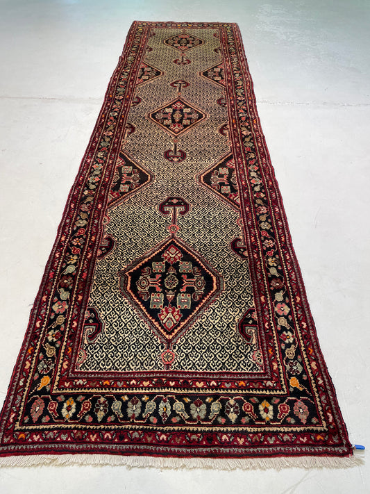 Antique Hand-Knotted Wool Gallery Size Meshkin Collectible 3'8" x 13'4"