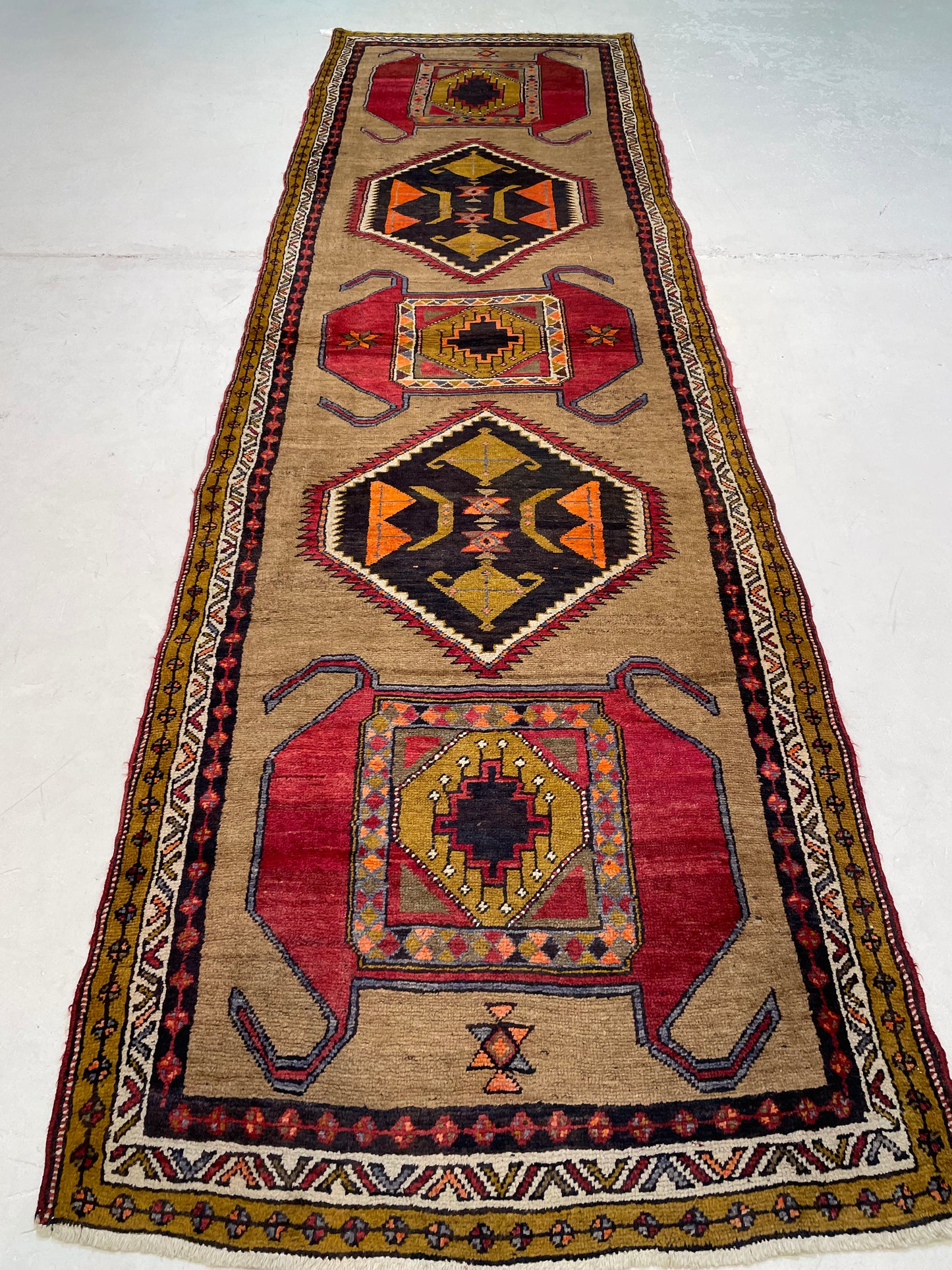 Antique Hand-Knotted Wool Gallery Size Meshkin Collectible 3'8" x 12'7"