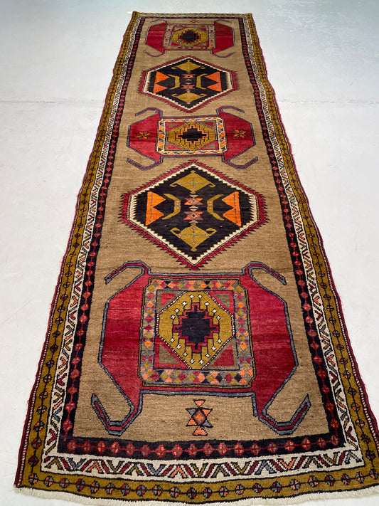 Antique Hand-Knotted Wool Gallery Size Meshkin Collectible 3'8" x 12'7"