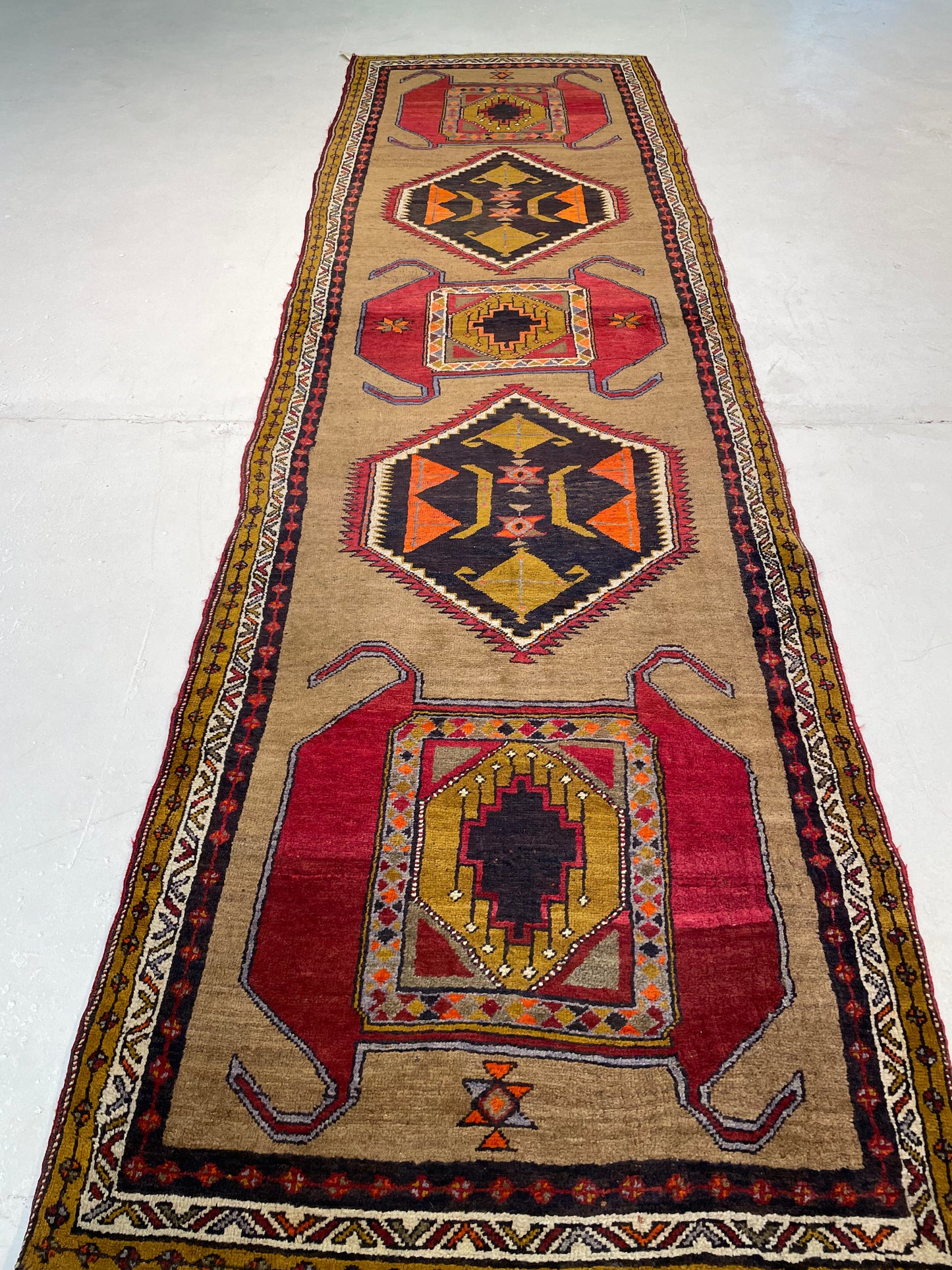 Antique Hand-Knotted Wool Gallery Size Meshkin Collectible 3'8" x 12'7"
