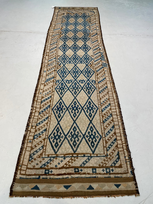 Hand-Knotted Wool Runner Turkish Oushak 3' x 11'8"