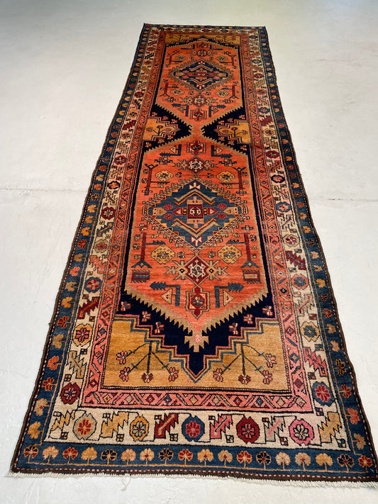 Hand-Knotted Wool Runner Turkish Oushak 3'6" x 11'4"