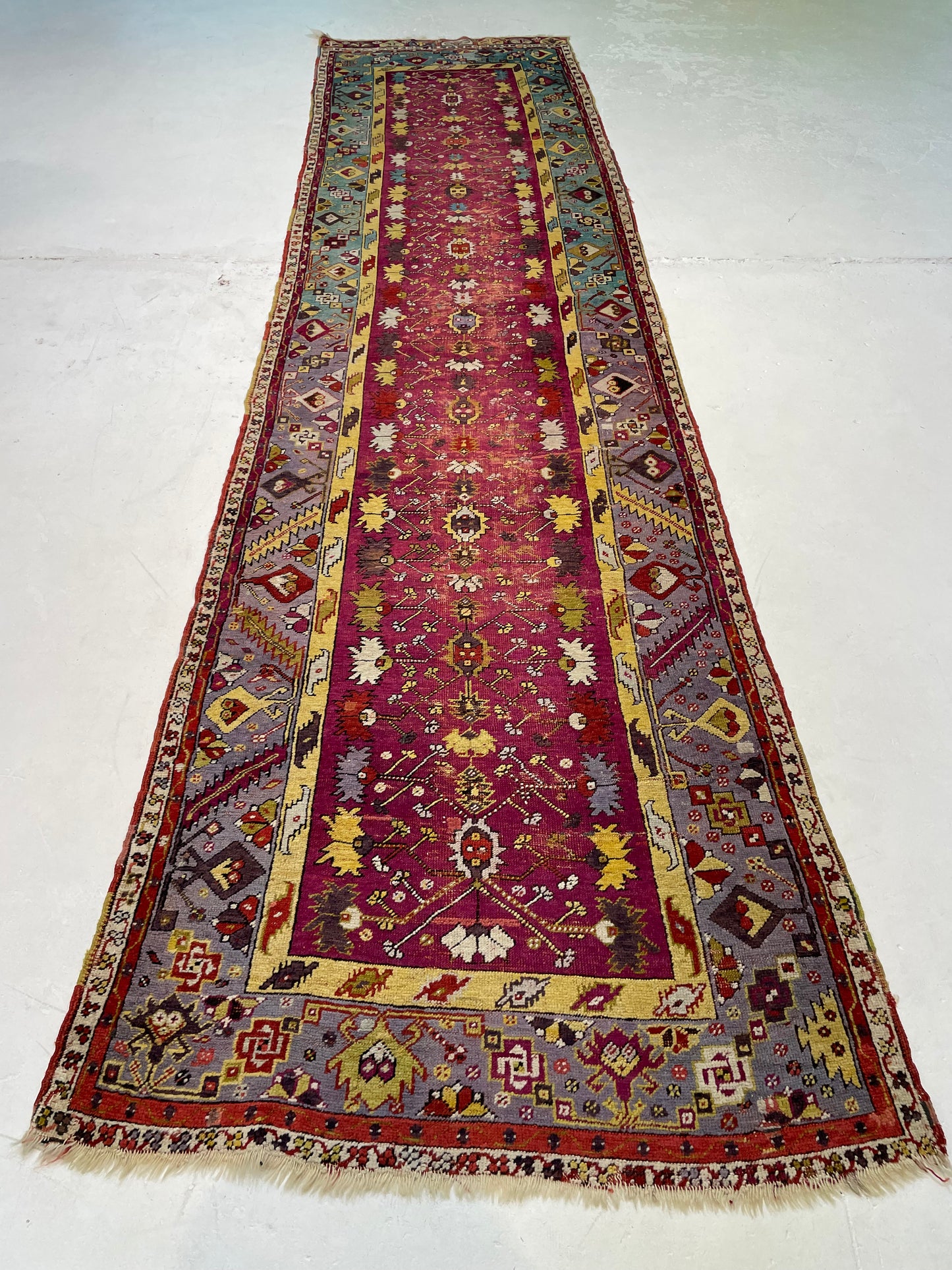 Hand-Knotted Wool Runner Turkish Oushak 3'3" x 13'2"