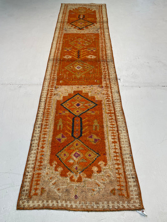 Hand-Knotted Wool Runner Turkish Oushak  2'8" x 11'
