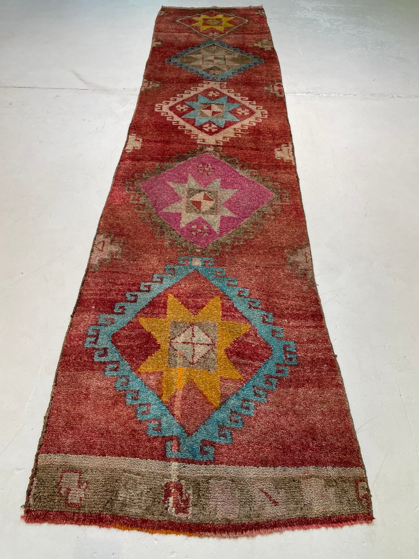 Hand-Knotted Wool Runner Turkish Oushak 3'6" x 14'5"