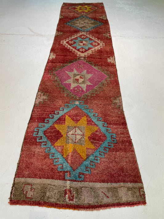 Hand-Knotted Wool Runner Turkish Oushak 3'6" x 14'5"