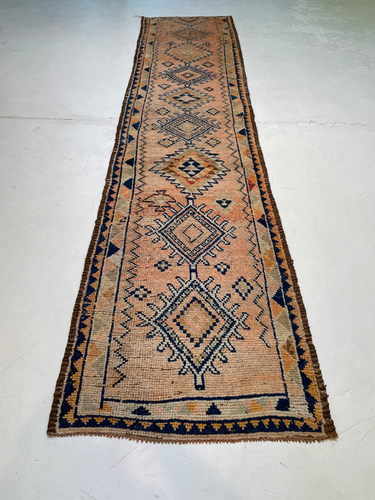 Hand-Knotted Wool Runner Turkish Oushak 2'10" x 12'3"