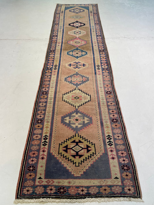 Hand-Knotted Wool Runner Turkish Oushak 2'11" x 12'1"