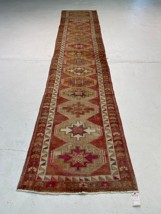 Hand-Knotted Wool Runner Turkish Oushak 2'10" x 14'3"