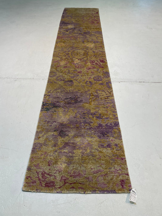 Hand-Knotted Wool Runner Turkish Oushak 2'7" x 12'3"