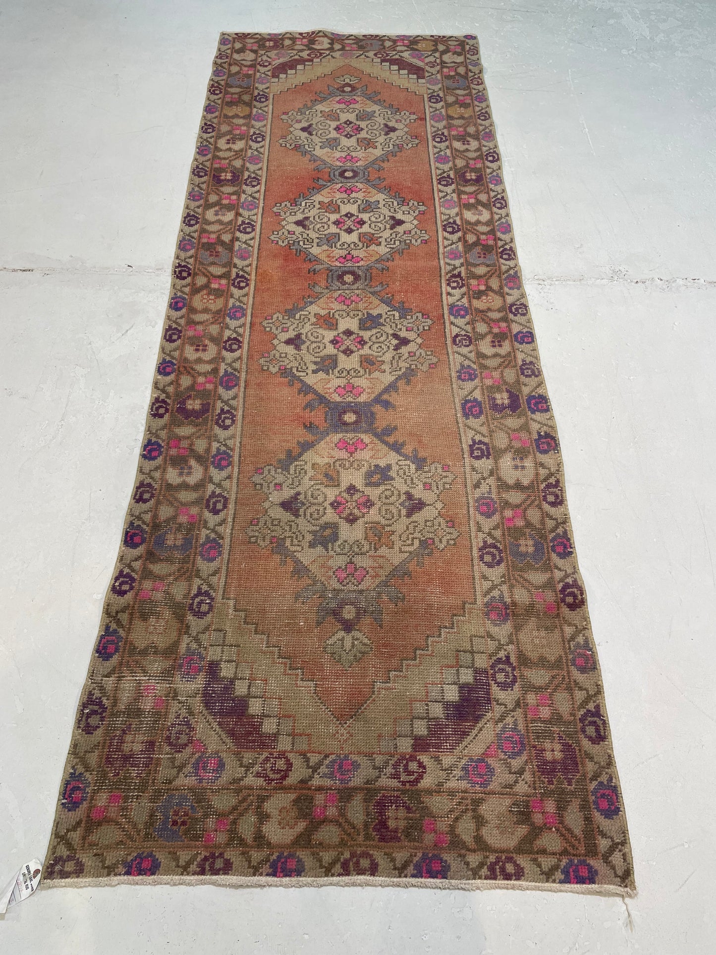 Hand-Knotted Wool Runner Turkish Oushak 2'8" x 8'2"