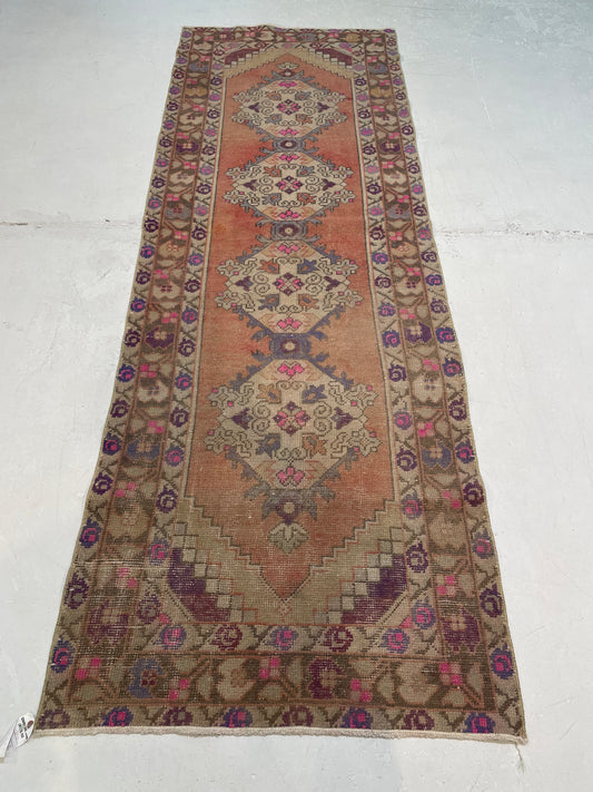 Hand-Knotted Wool Runner Turkish Oushak 2'8" x 8'2"