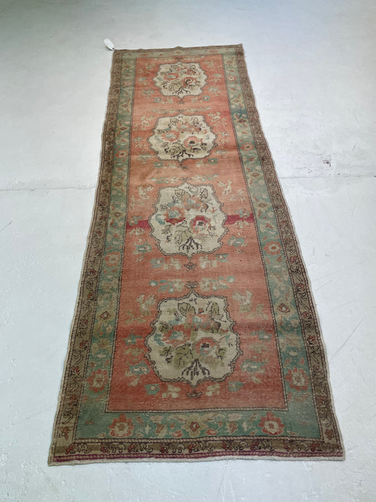 Hand-Knotted Wool Runner Turkish Oushak 3'1" x 8'9"