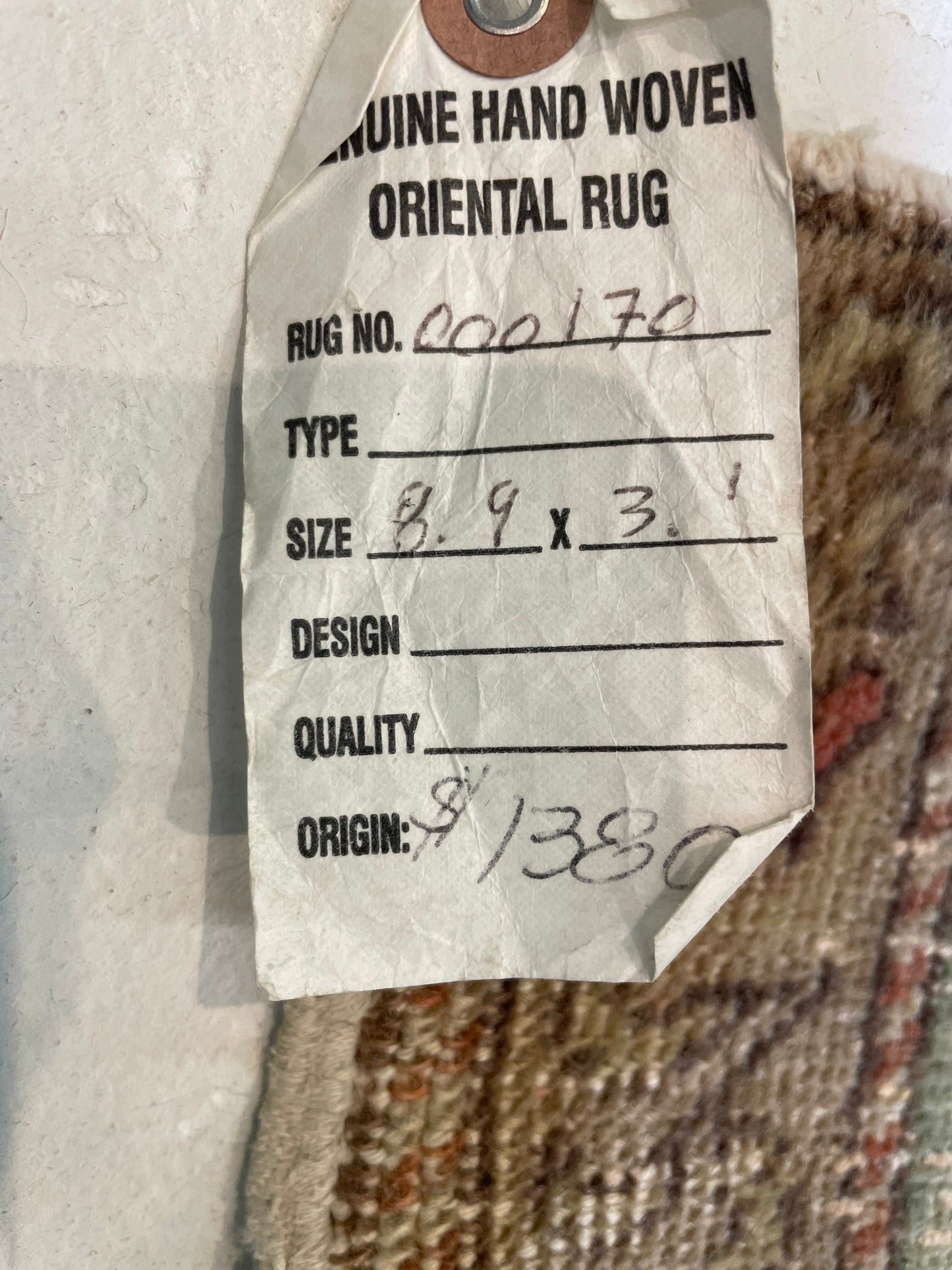 Hand-Knotted Wool Runner Turkish Oushak 3'1" x 8'9"