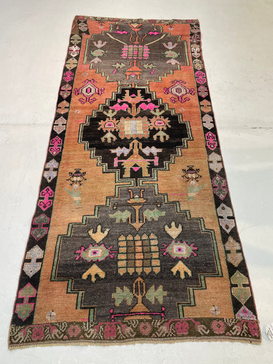 Hand-Knotted Wool Runner Turkish Oushak 3'3" x 7'7"