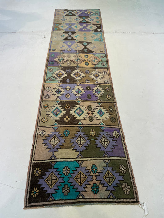 Hand-Knotted Wool Runner Turkish Oushak 2'7" x 10'1"