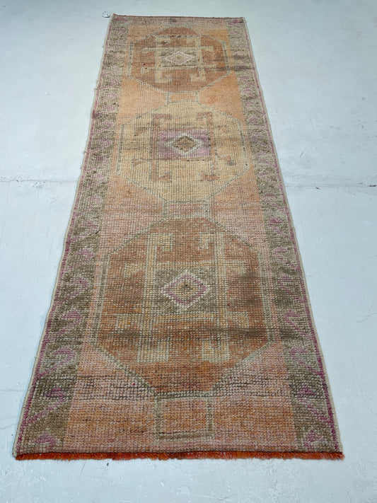 Hand-Knotted Wool Runner Turkish Oushak 3'2" x 8'10"