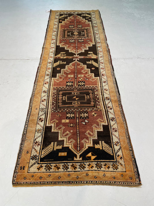 Hand-Knotted Wool Runner Turkish Oushak 3'3" x 10'7"