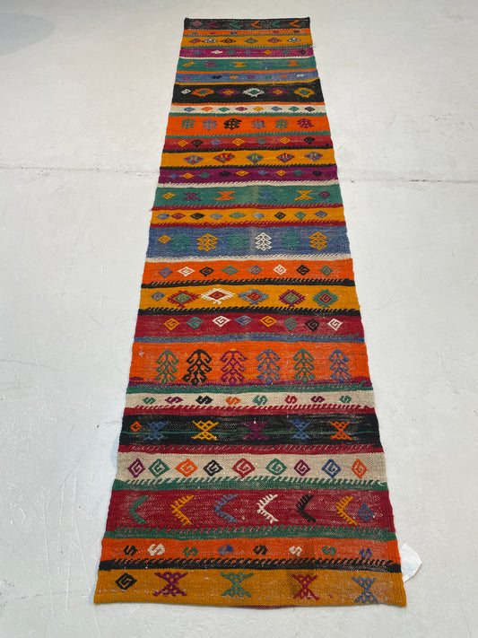Hand-Knotted Wool Runner Turkish Oushak 2'7" x 9'6"
