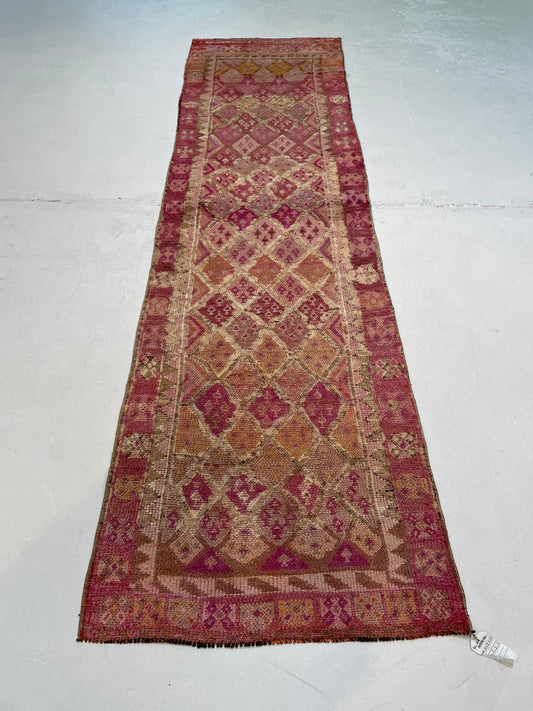 Hand-Knotted Wool Runner Turkish Oushak 2'11" x 10'7"