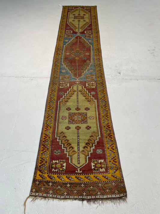 Hand-Knotted Wool Runner Turkish Oushak 2'2" x 11'1"