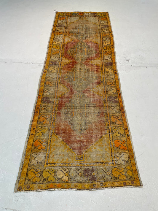 Hand-Knotted Wool Runner Turkish Oushak 3' x 9'2"