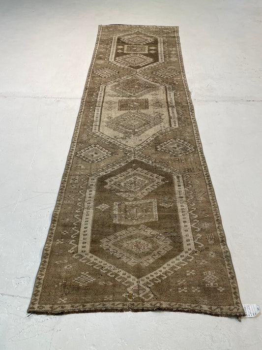 Hand-Knotted Wool Runner Turkish Oushak 2'11" x 9'7"