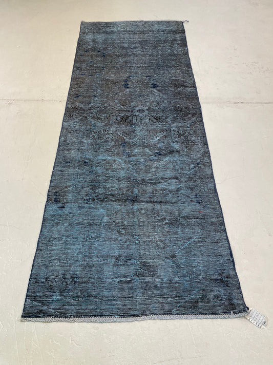 Hand-Knotted Wool Runner Turkish Oushak Overdye 2'11" x 8'1"