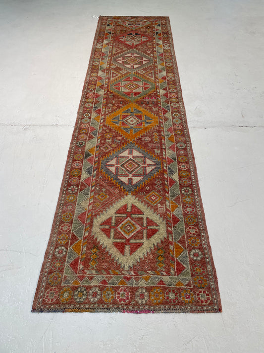 Hand-Knotted Wool Runner Turkish Oushak 2'8" x 10'3"