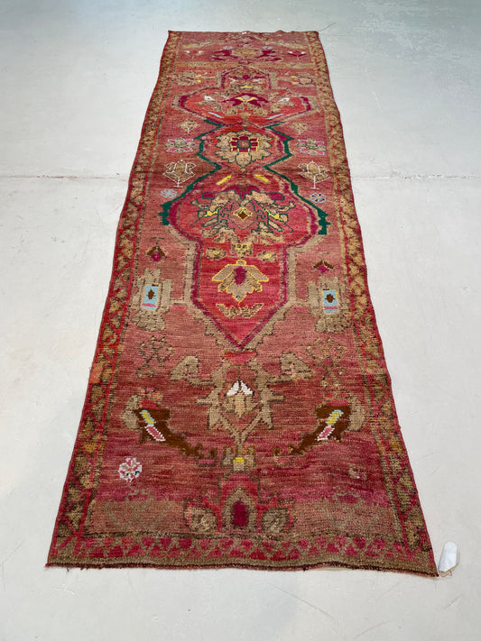 Hand-Knotted Wool Runner Turkish Oushak 3'2" x 10'3"