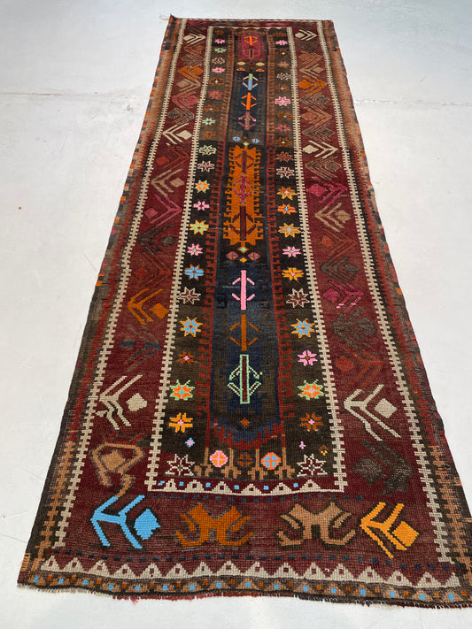 Hand-Knotted Wool Runner Turkish Oushak 3'6" x 10'8"