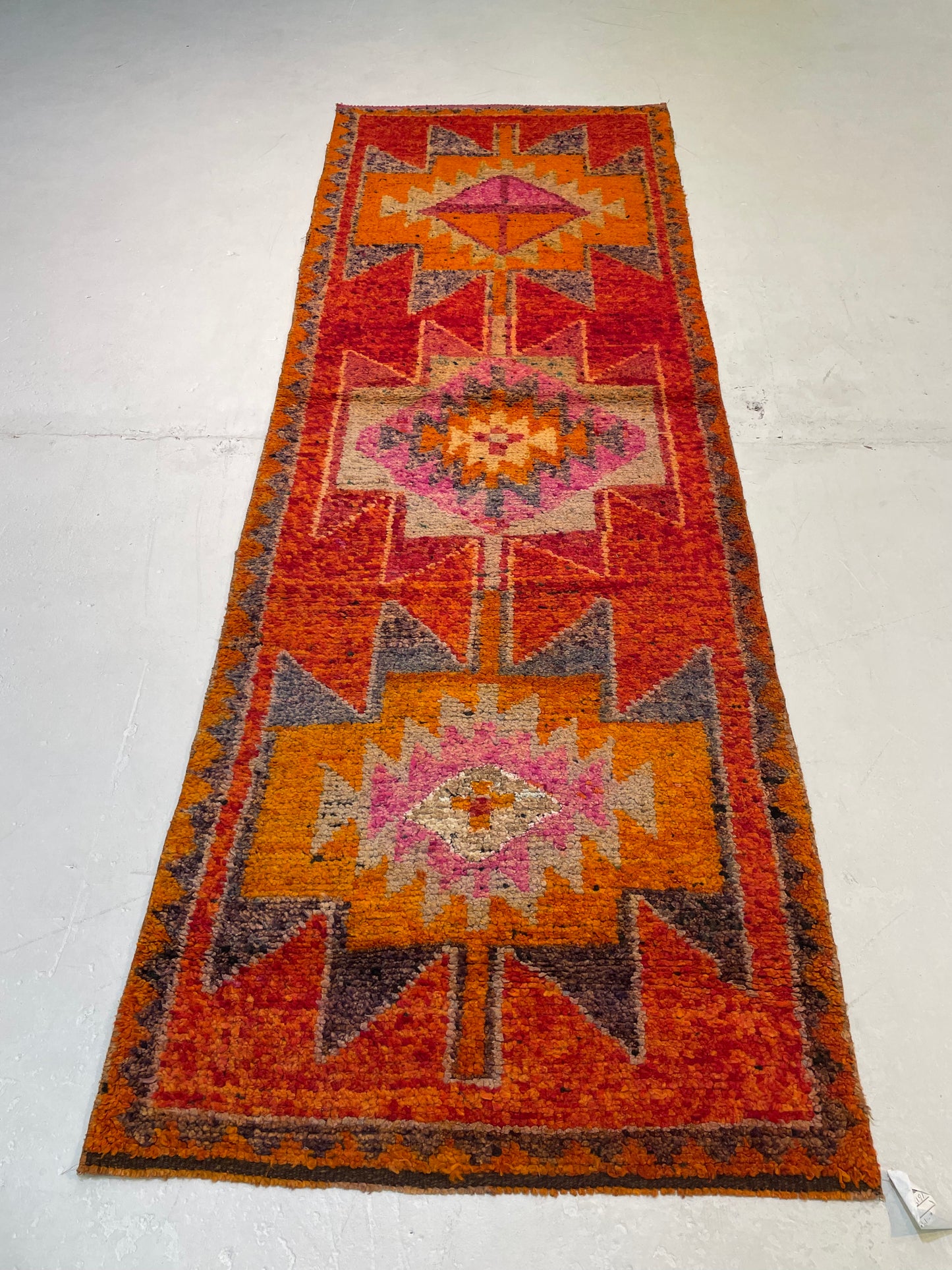 Hand-Knotted Wool Runner Turkish Oushak 3'1" x 9'1"
