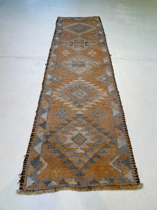 Hand-Knotted Wool Runner Turkish Oushak 3'1" x 10'10"