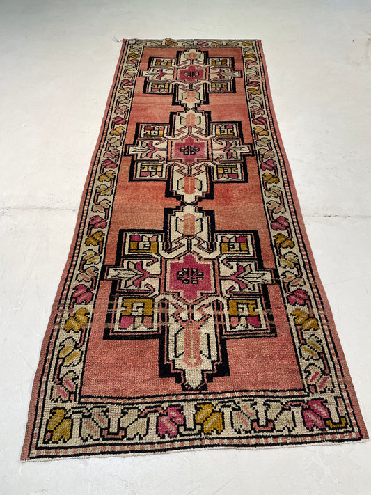 Hand-Knotted Wool Runner Turkish Oushak 3'1" x 10'10"