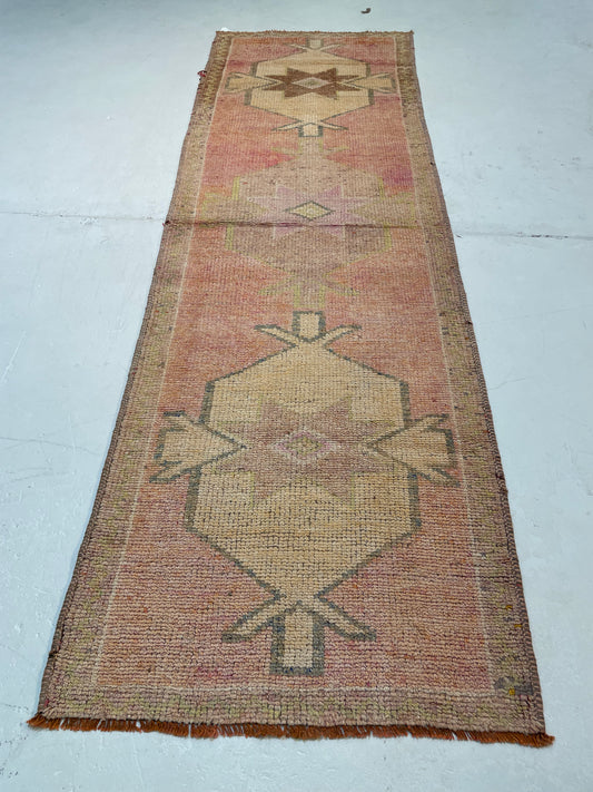 Hand-Knotted Wool Runner Turkish Oushak 3'2" x 10'1"