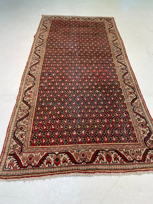Antique Hand-Knotted Wool Gallery Size Mahal 4'5" x 9'7"