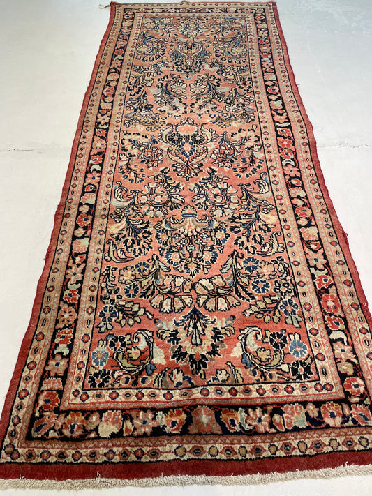 Antique Hand-Knotted Wool Runner Mahal 3'2" x 10'2"