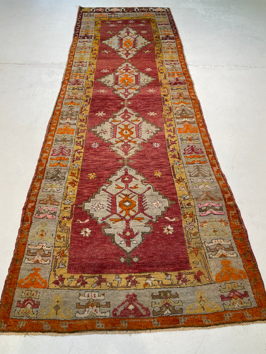 Hand-Knotted Wool Runner Turkish Oushak 3'5" x 11'5"
