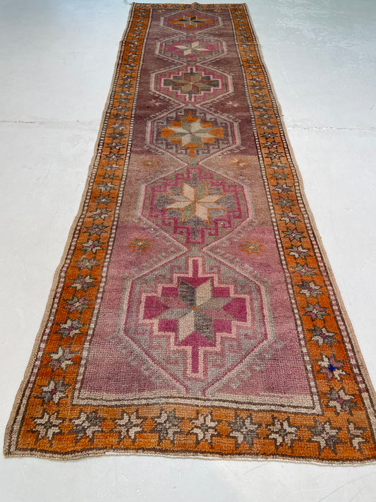 Hand-Knotted Wool Runner Turkish Oushak 3'6" x 12'6"