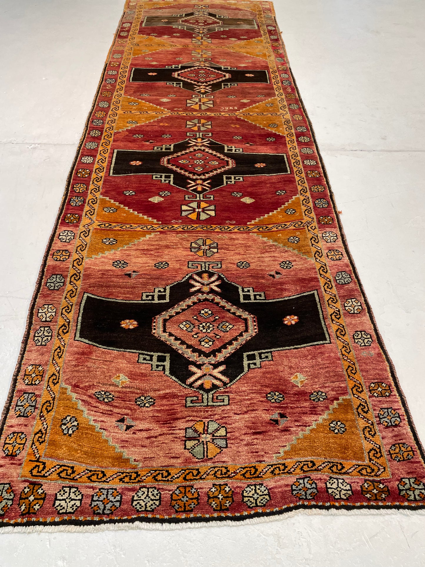 Hand-Knotted Wool Runner Turkish Oushak 3'9" x 12'2"
