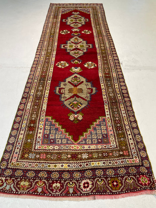 Hand-Knotted Wool Runner Turkish Oushak 3'6" x 11'5"