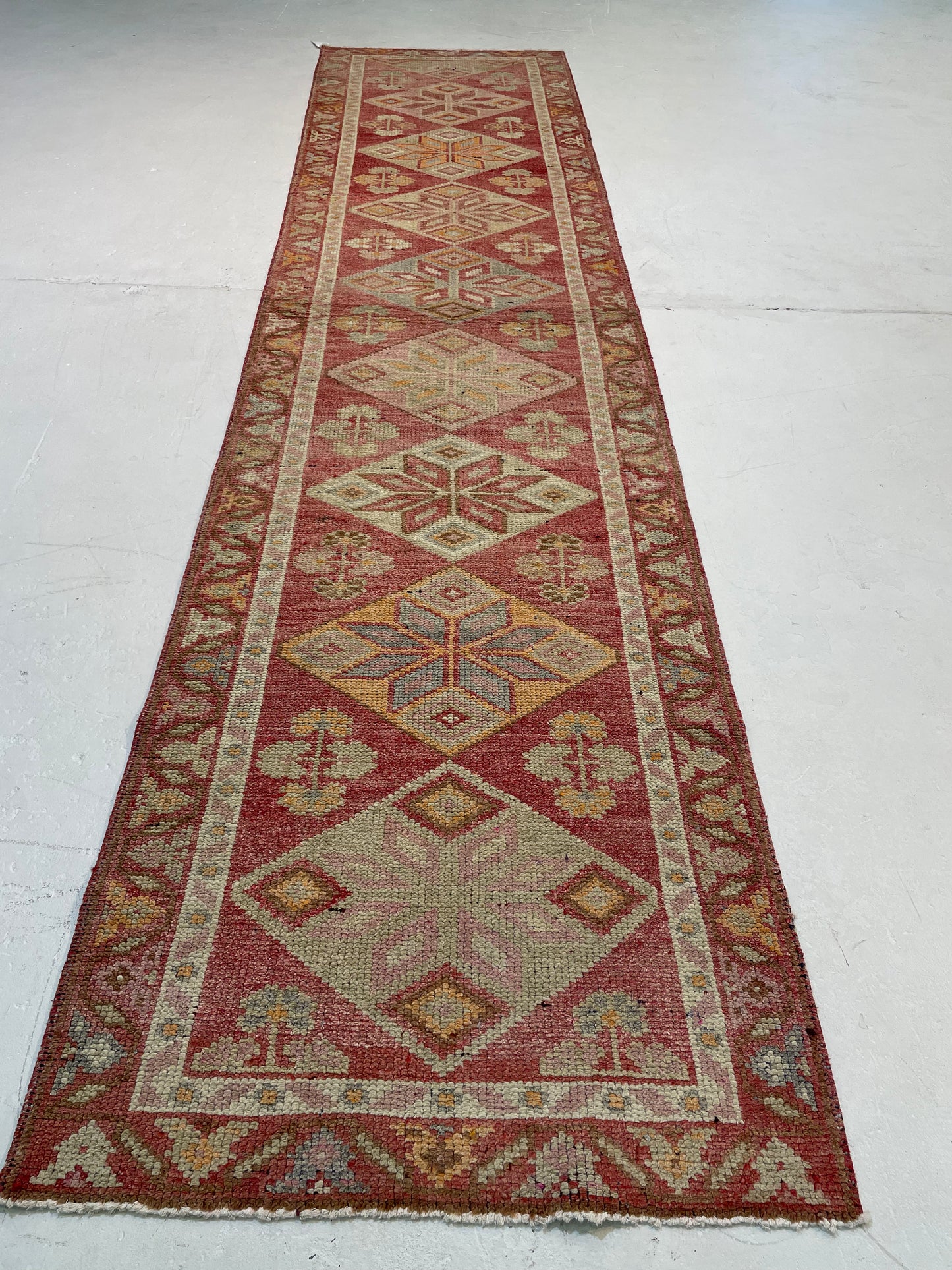 Hand-Knotted Wool Runner Turkish Oushak 3' x 12'6"