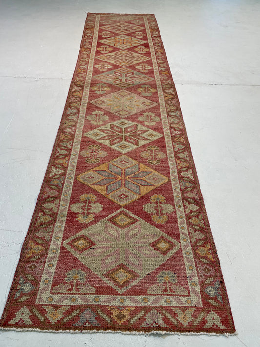 Hand-Knotted Wool Runner Turkish Oushak 3' x 12'6"