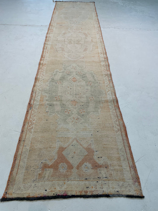 Hand-Knotted Wool Runner Turkish Oushak 2'11" x 13'2"