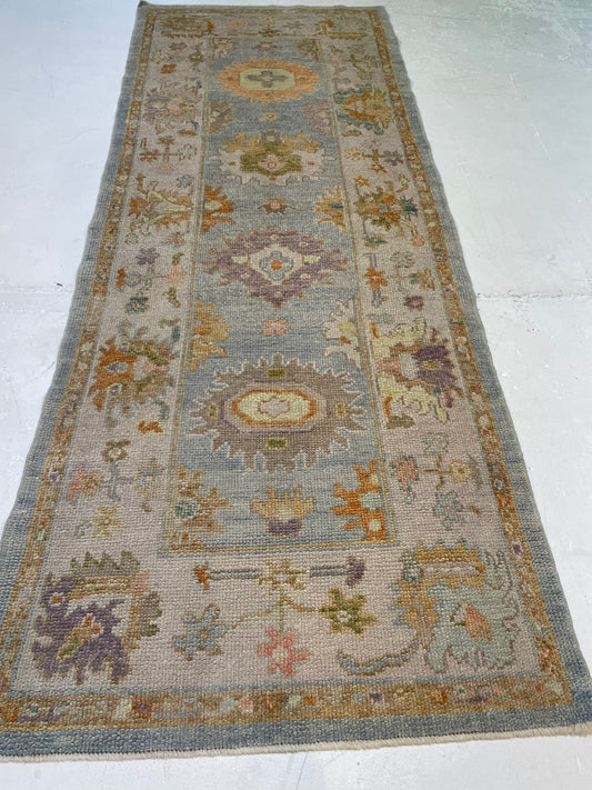 Hand-Knotted Wool Gallery Size Turkish Oushak 3'1" x 8'1"